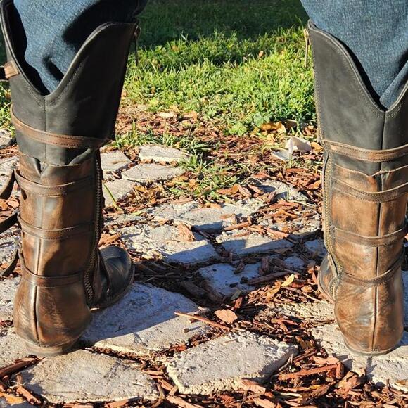 Freebird Women's Riley Leather Mid Calf High Boots Size 10 Strappy Biker Cowgirl - Picture 4 of 16